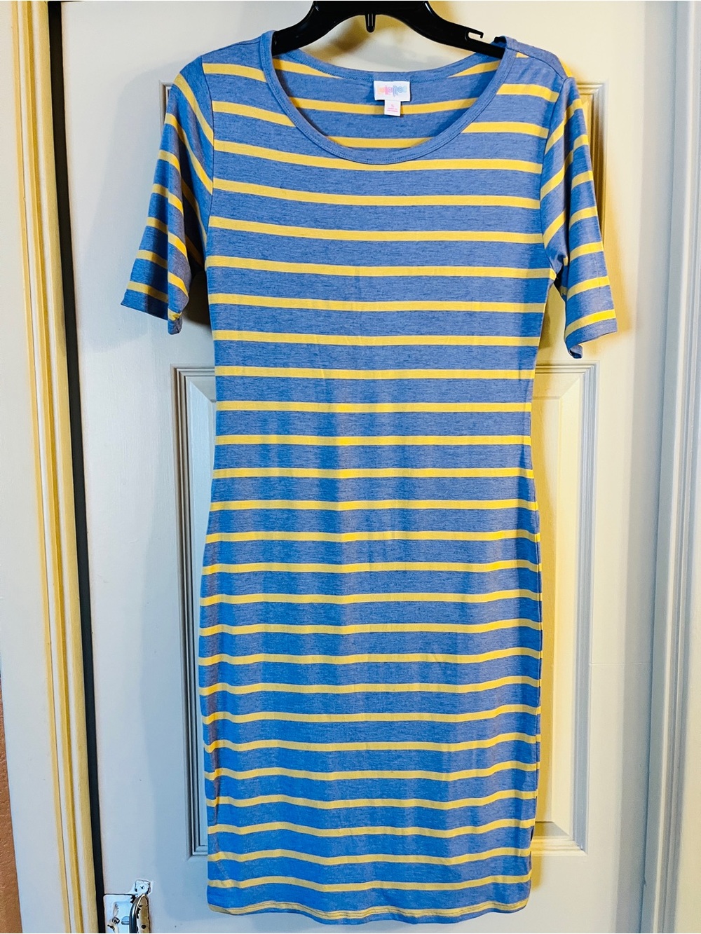 LuLaRoe Blue and Yellow Striped Midi Dress